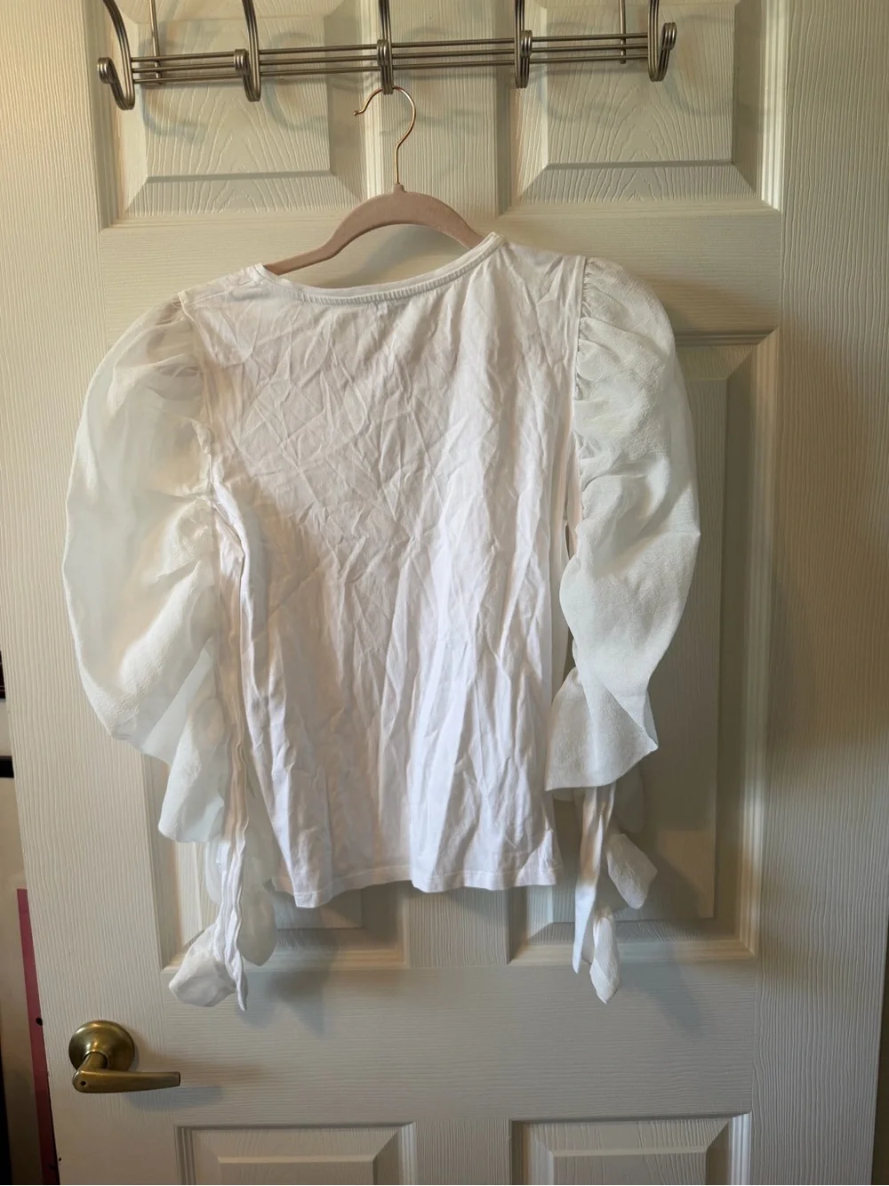 Zara White Puff-Sleeve Tie-Hem Blouse
